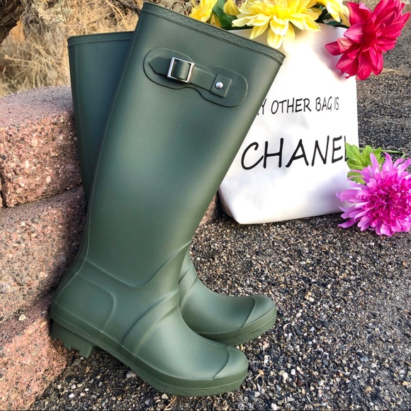 Shoes - Olive Green Tall Matte Rubber Rain Boot ☔️🌈